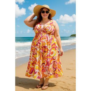 Chloe + Rene swirl groovy retro print maxi dress